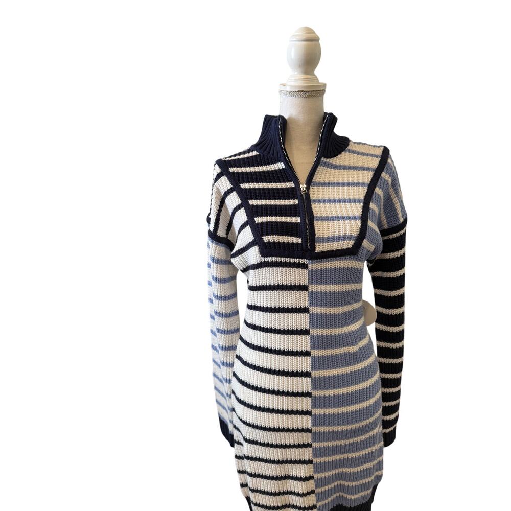 Staud Mini Hampton Striped Sweater Dress Blue M - Picture 2 of 11